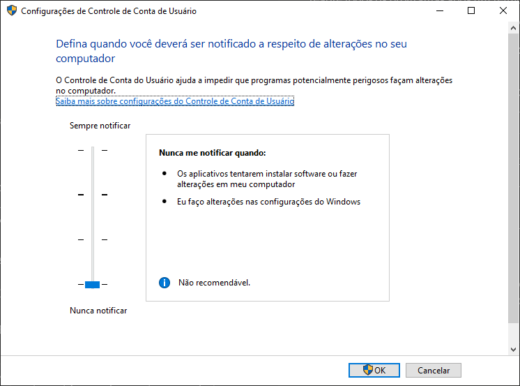 Desativando o Controle de Conta de Usuário no Windows 10